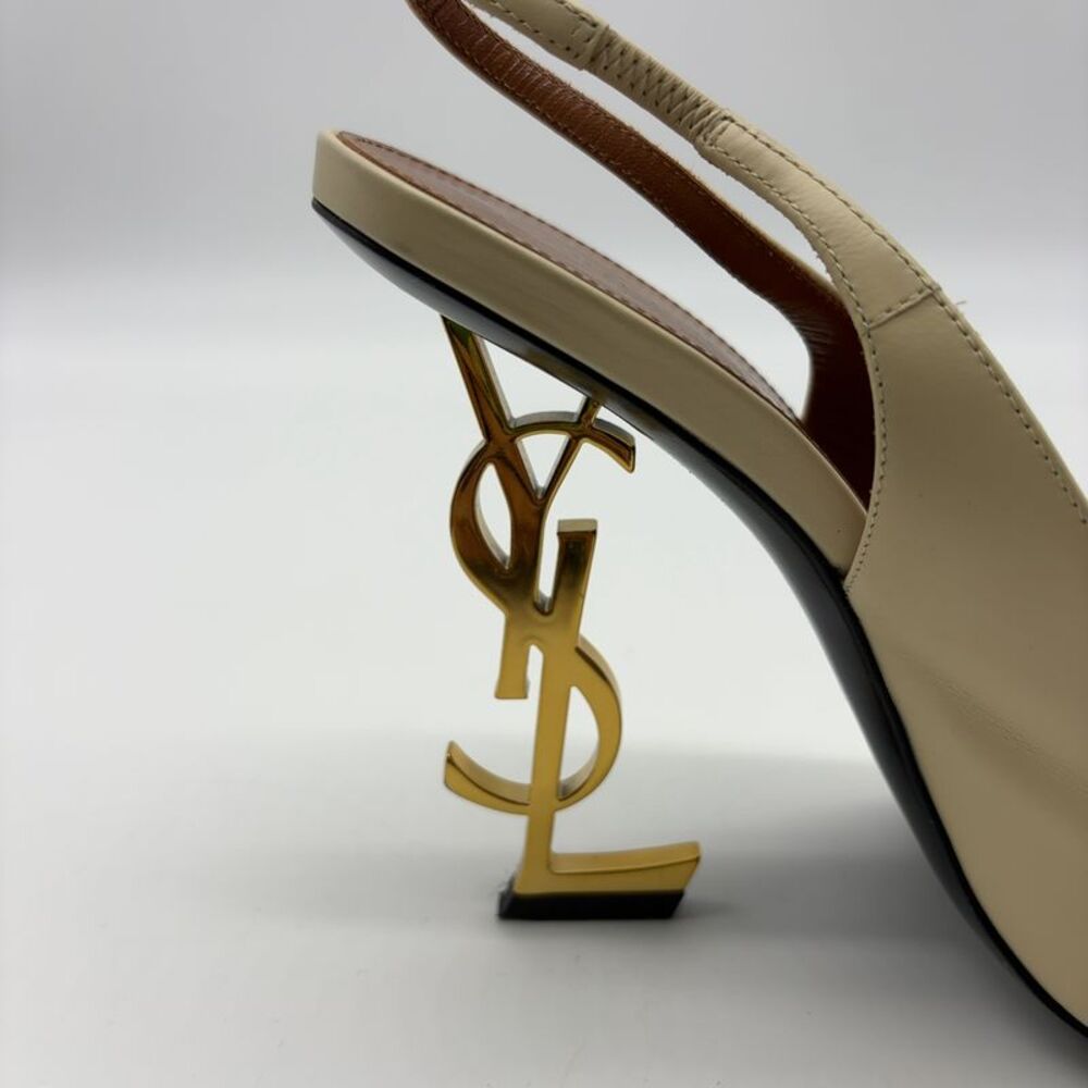 Yves Saint Laurent Cream Slingback Heels with Gold Accent - Picture 10 of 10